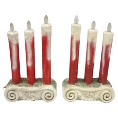 Vintage Pair Concrete Cement 3 Light Christmas Candle Candelabra Architectural Elements