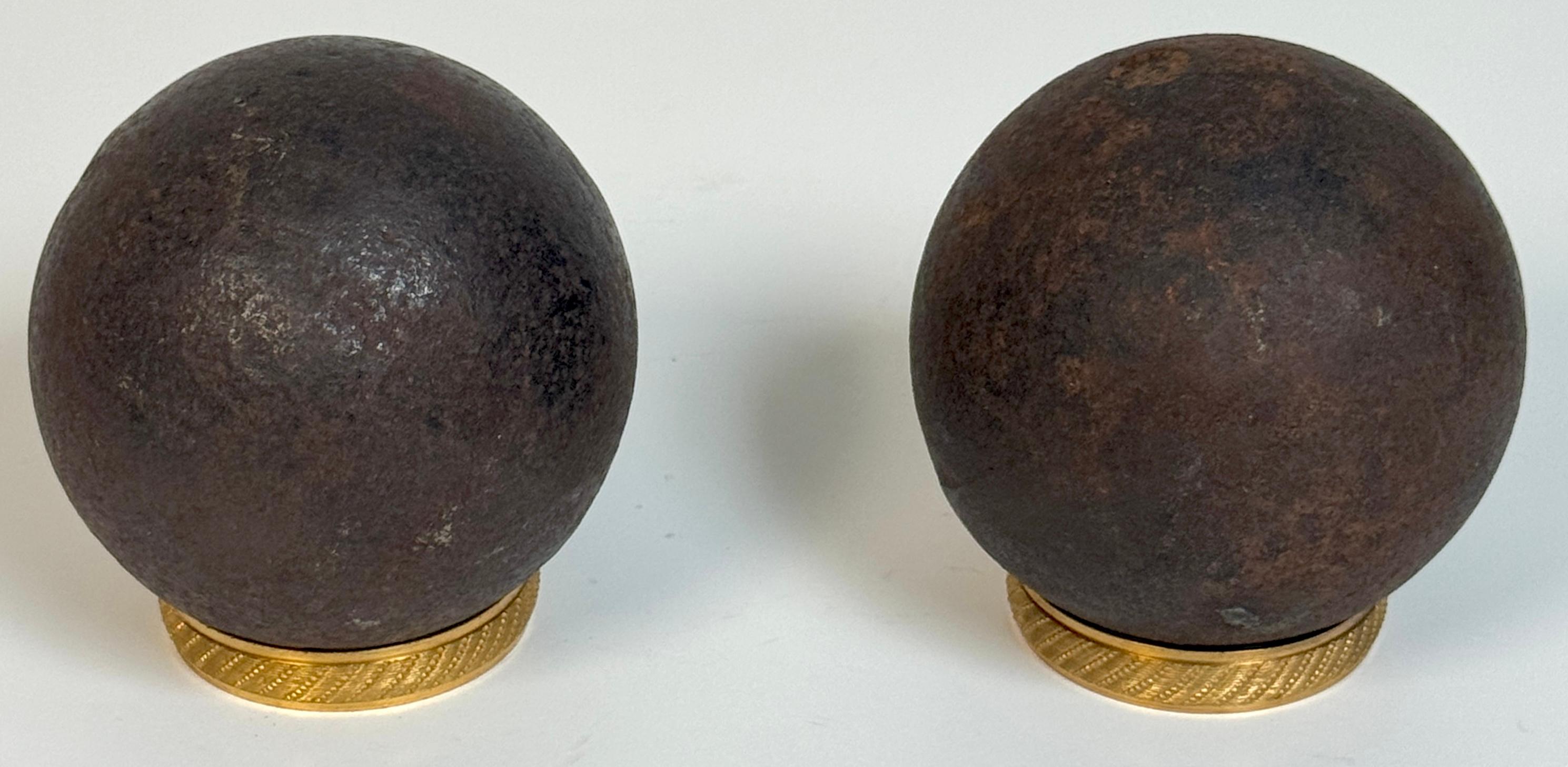 Pair Confederate Civil War Cast Iron Cannonballs with Century Ormolu Mounts For Sale 5