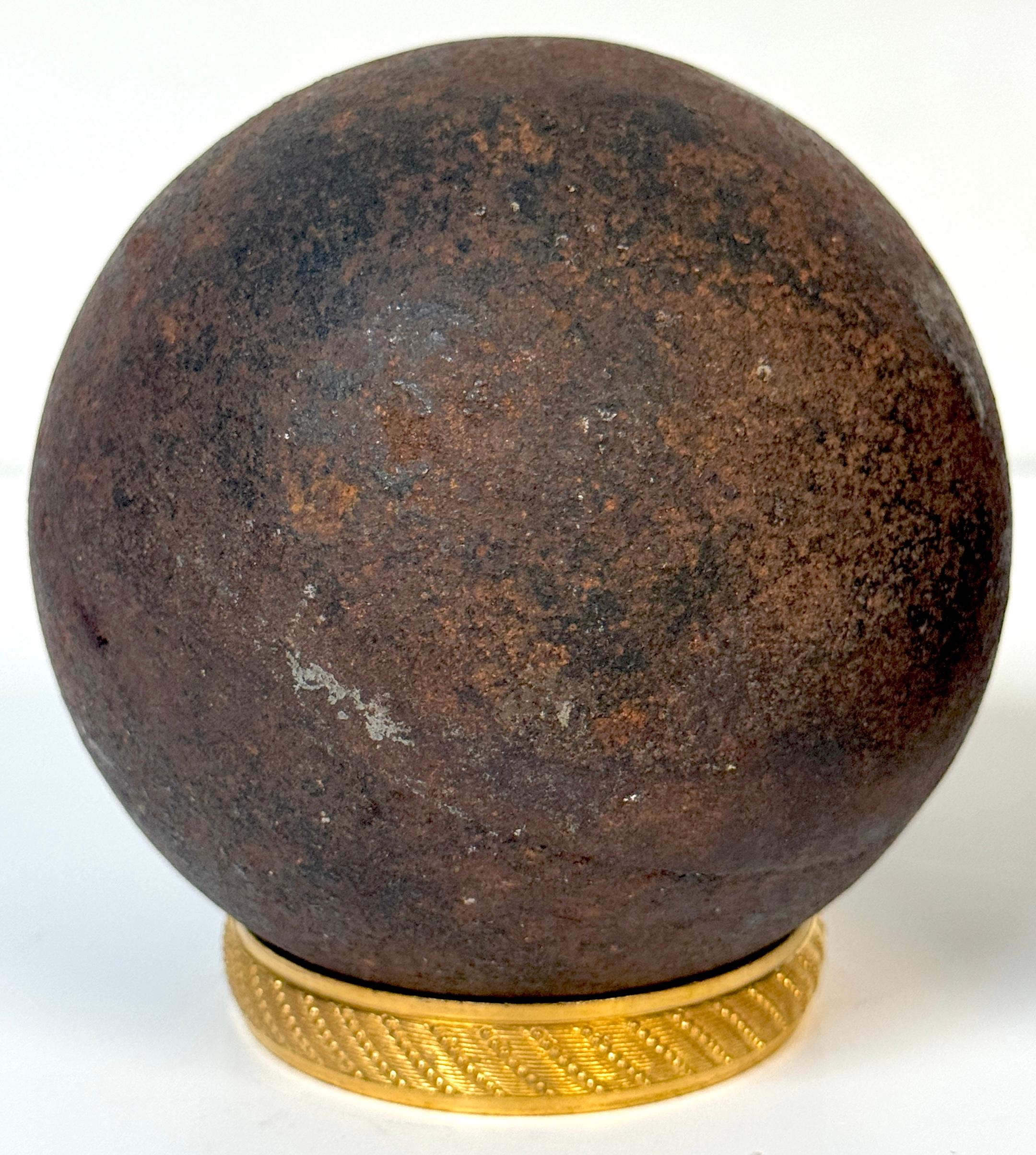 Pair Confederate Civil War Cast Iron Cannonballs with Century Ormolu Mounts For Sale 6