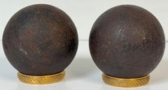 Pair Confederate Civil War Cast Iron Cannonballs with Century Ormolu Mounts