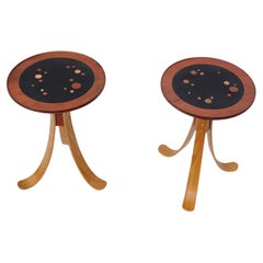 Pair Constellation Tripod Tables Walnut and Ash In the Style of Edward Wormley