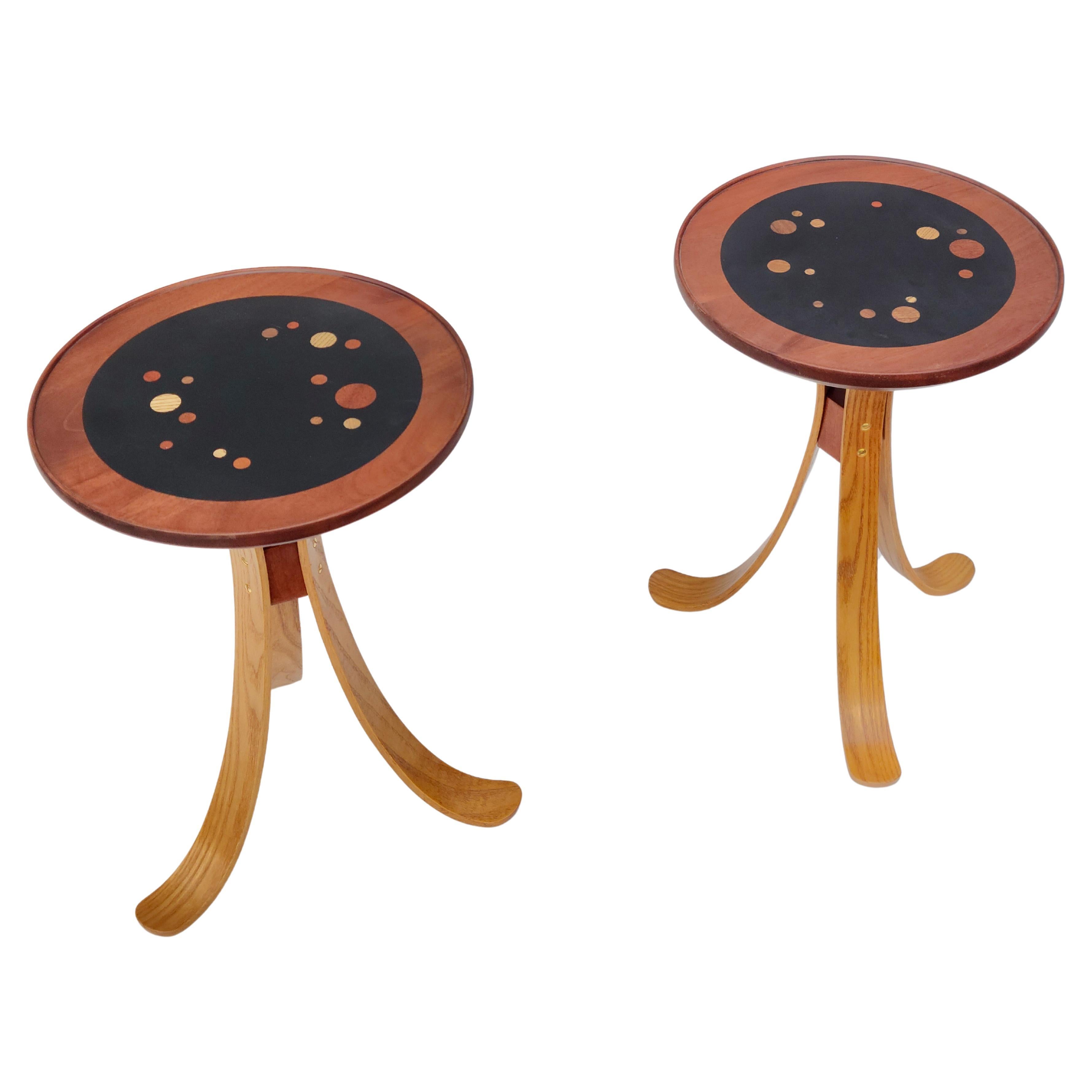 Pair Constellation Tripod Tables Walnut and Ash In the Style of Edward Wormley
