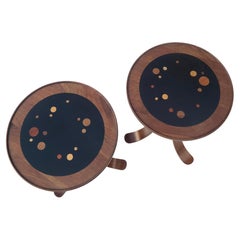 Pair Constellation Tripod Tables Walnut In the Style of Edward Wormley