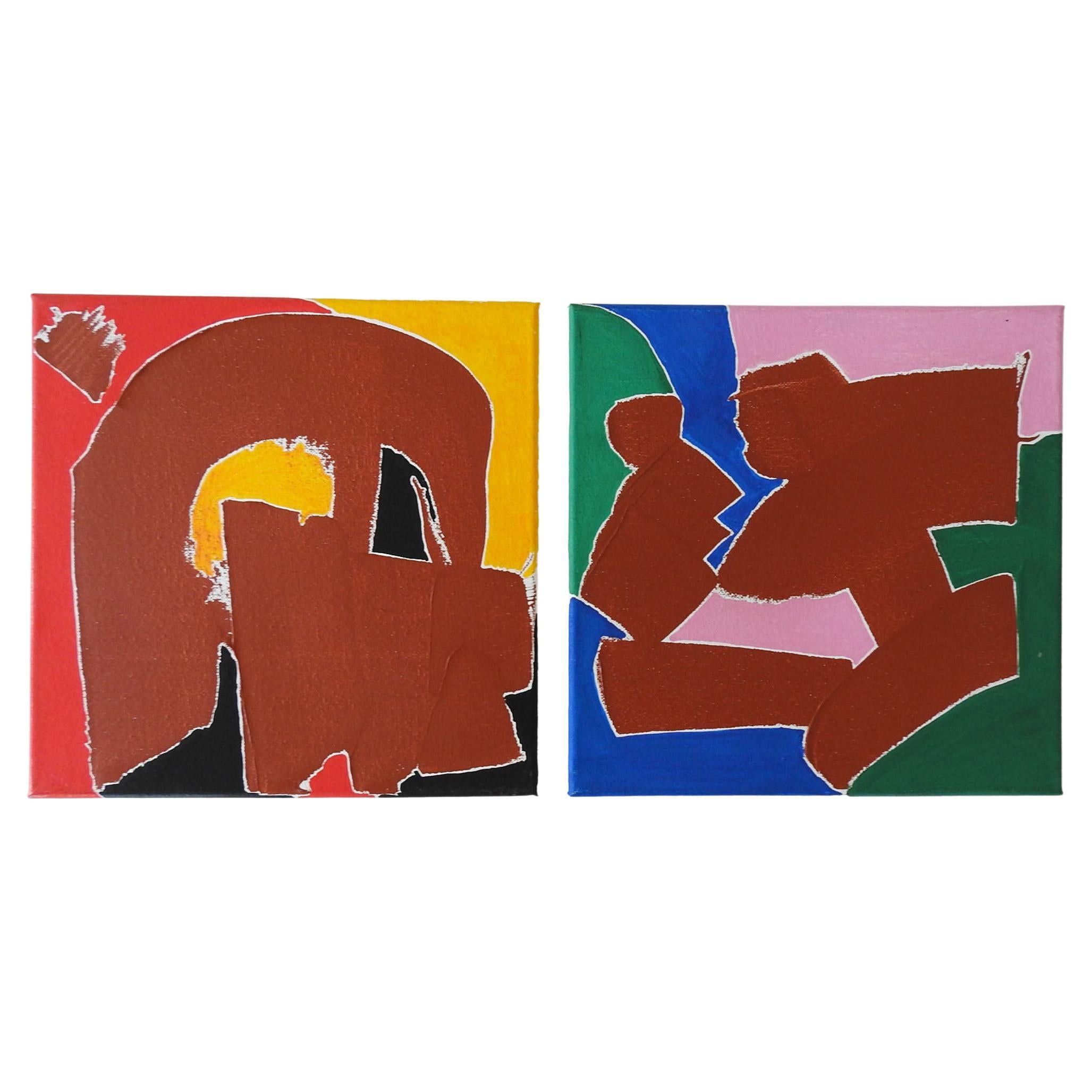 Pair Contemporary Abstract Color Block Paintings For Sale
