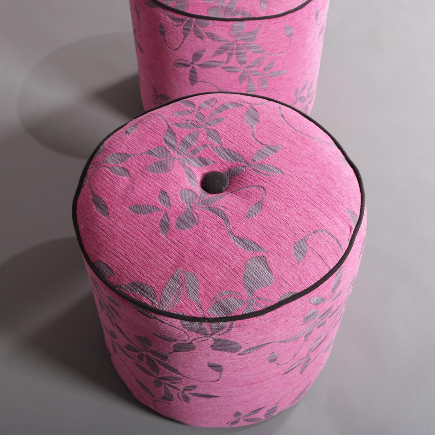 Pair of Contemporary Aesthetic Movement Style Fuschia Upholstered Ottomans (Hollywood Regency)