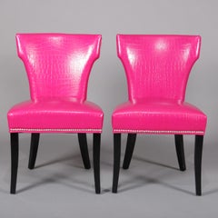 Pair of Contemporary Fuschia Alligator Skin Leatherette Accent Chairs
