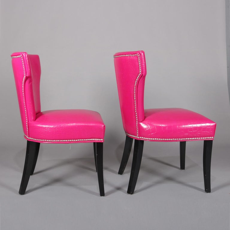Pair of Contemporary Fuschia Alligator Skin Leatherette Accent Chairs