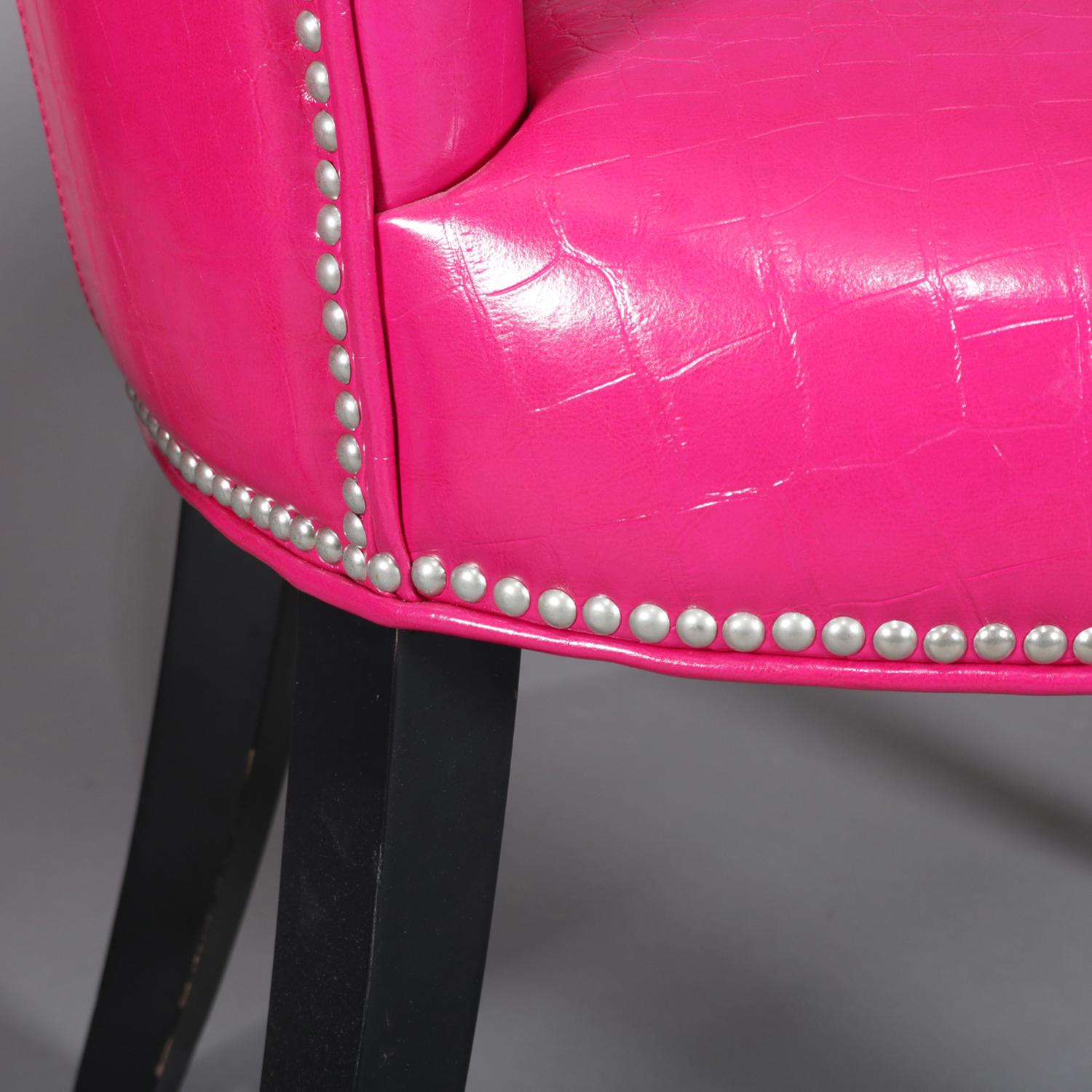 Hollywood Regency Pair of Contemporary Fuschia Alligator Skin Leatherette Accent Chairs