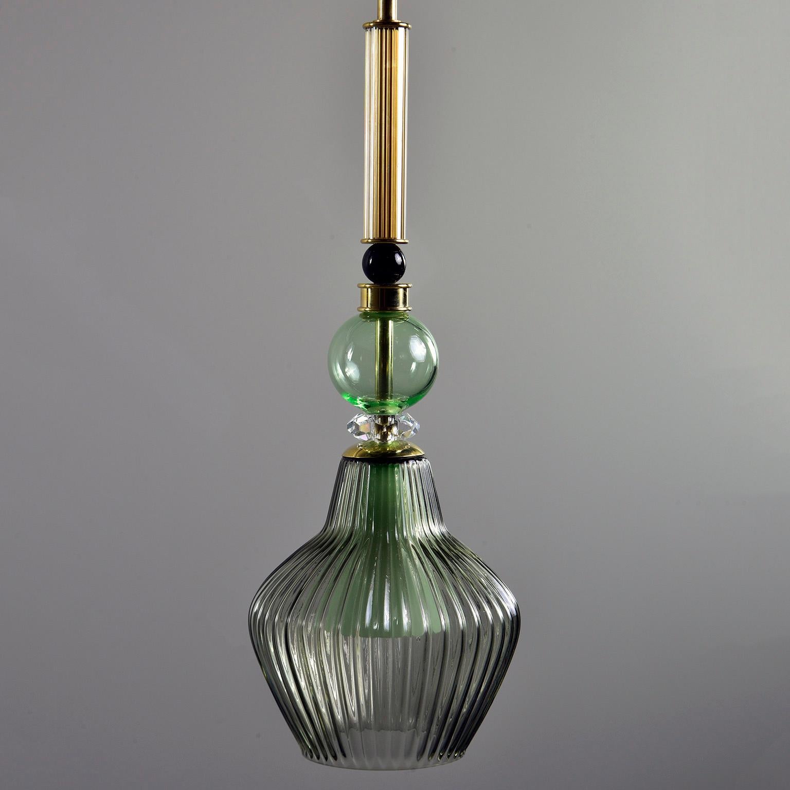 Pair of Contemporary Green Murano Glass Pendant Lights 1