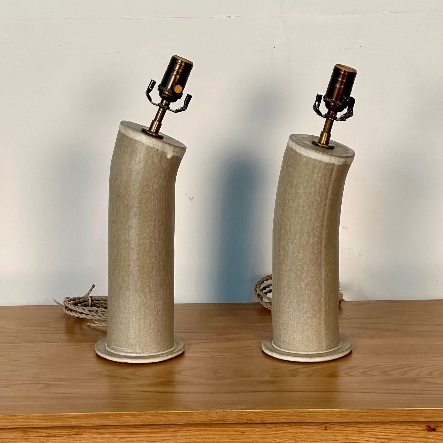 American Dumais Made, Contemporary, Ceramic Table Lamps, Beige Parchment Glaze, 2021 For Sale