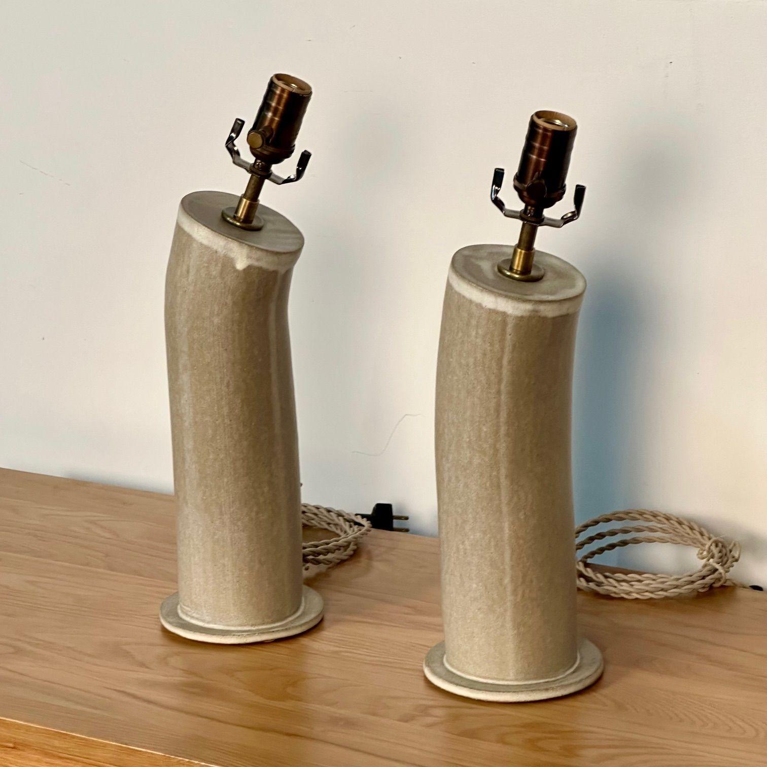 Dumais Made, Contemporary, Ceramic Table Lamps, Beige Parchment Glaze, 2021 In New Condition For Sale In Stamford, CT