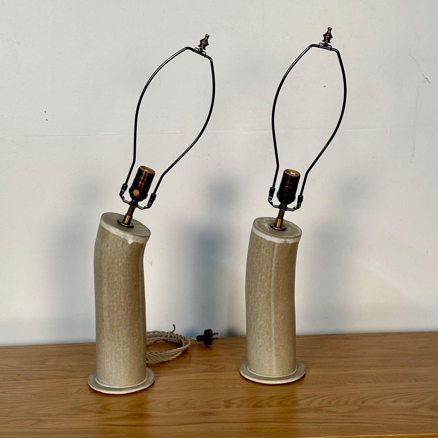 Dumais Made, Contemporary, Ceramic Table Lamps, Beige Parchment Glaze, 2021 For Sale 1