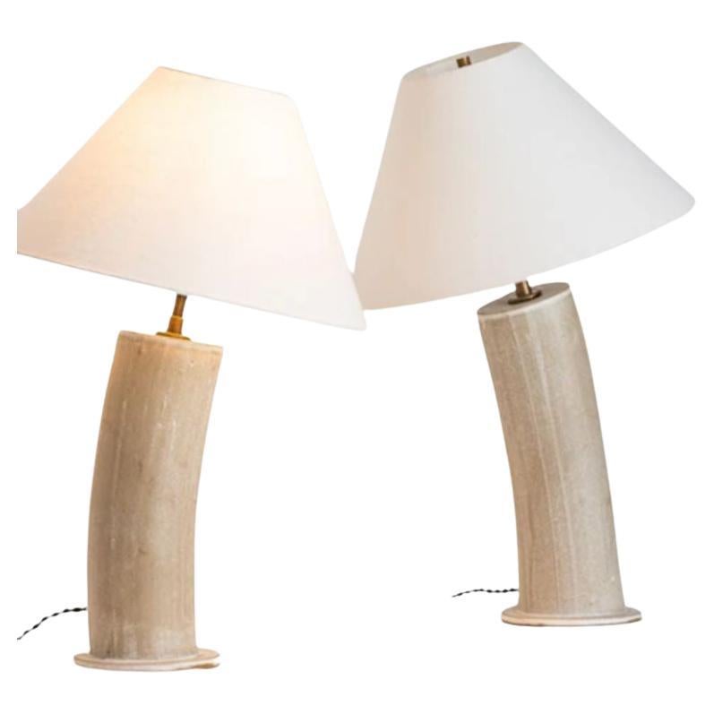 Dumais Made, Contemporary, Ceramic Table Lamps, Beige Parchment Glaze, 2021