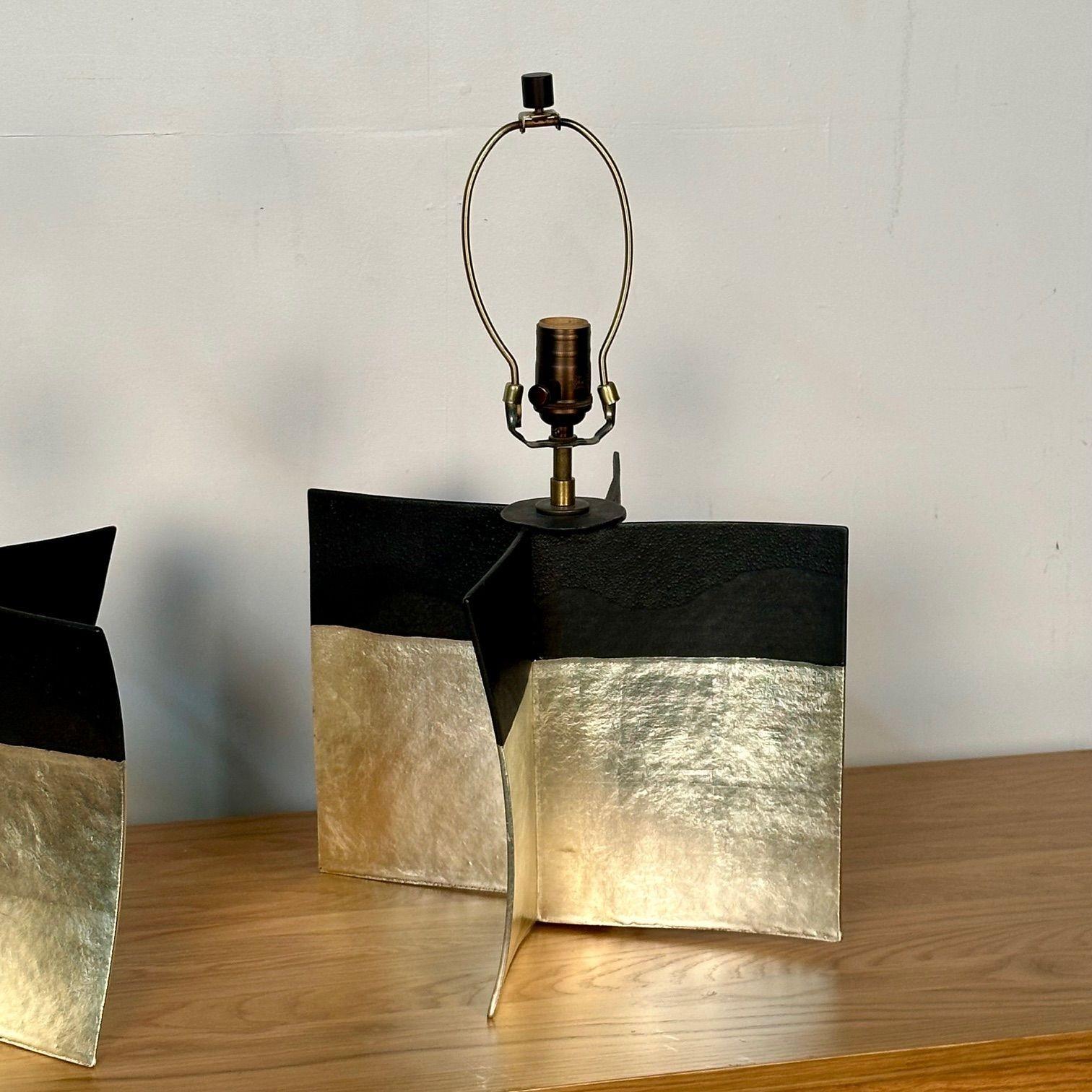 Dumais Made, Contemporary, Ceramic Croisillon Table Lamps, Gold Glaze, 2021 For Sale 5