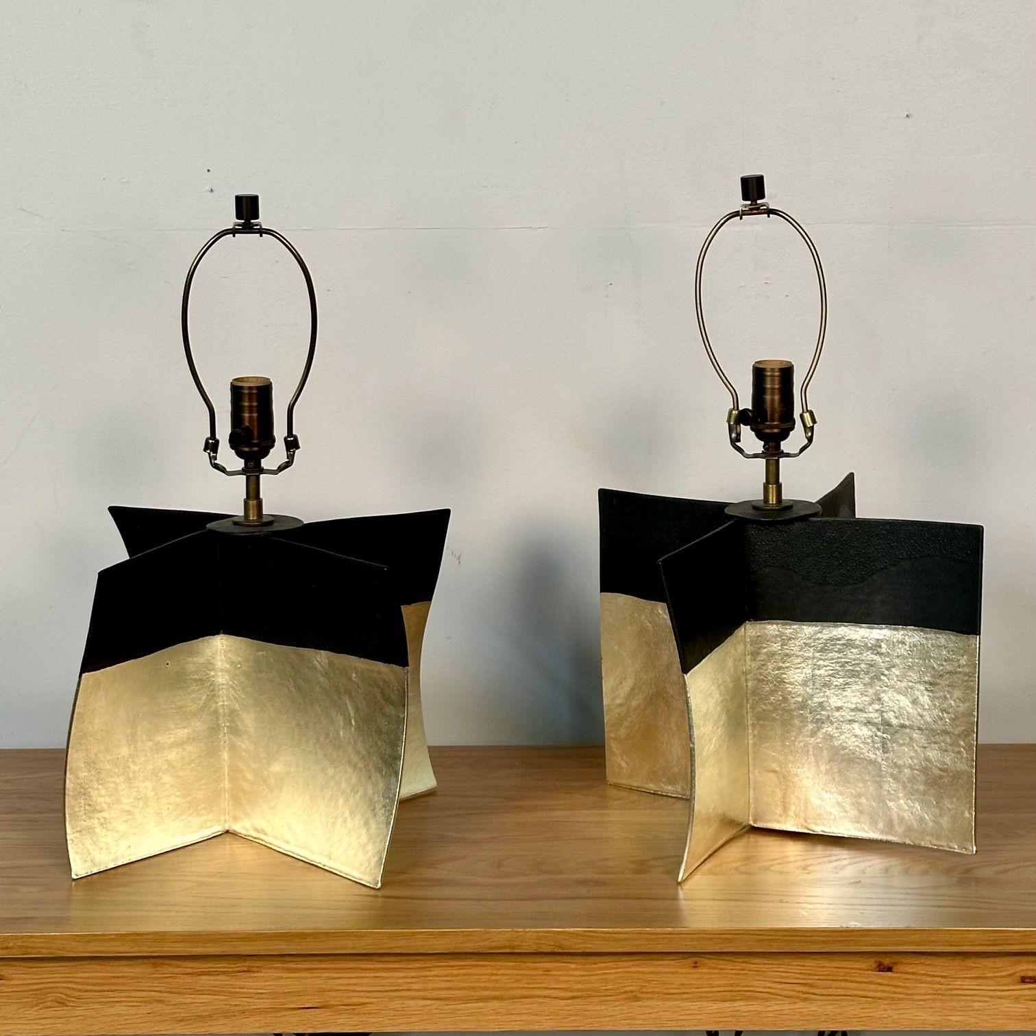 Dumais Made, Contemporary, Ceramic Croisillon Table Lamps, Gold Glaze, 2021 For Sale 6