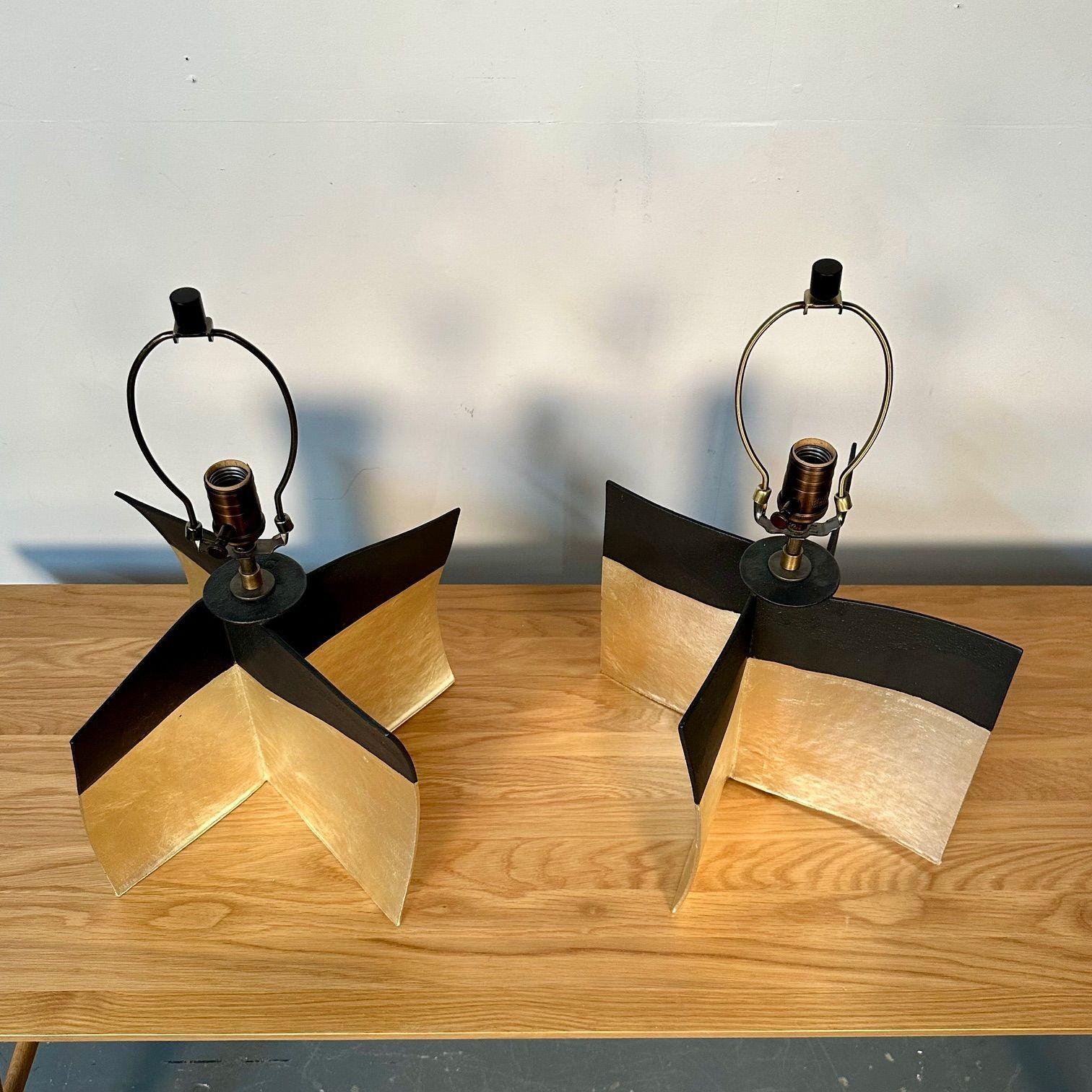 Dumais Made, Contemporary, Ceramic Croisillon Table Lamps, Gold Glaze, 2021 In New Condition For Sale In Stamford, CT