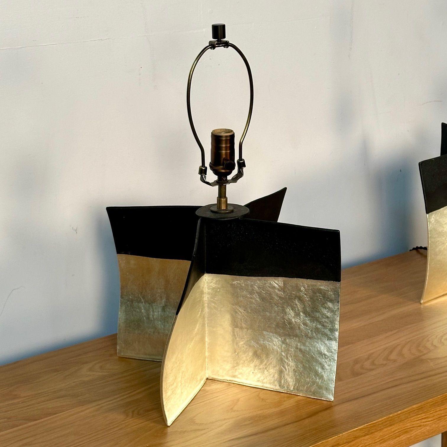 Dumais Made, Contemporary, Ceramic Croisillon Table Lamps, Gold Glaze, 2021 For Sale 1
