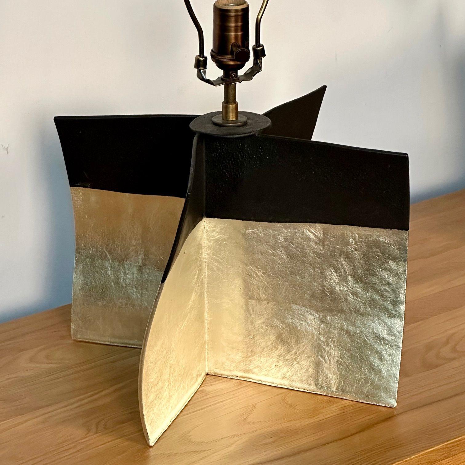 Dumais Made, Contemporary, Ceramic Croisillon Table Lamps, Gold Glaze, 2021 For Sale 2