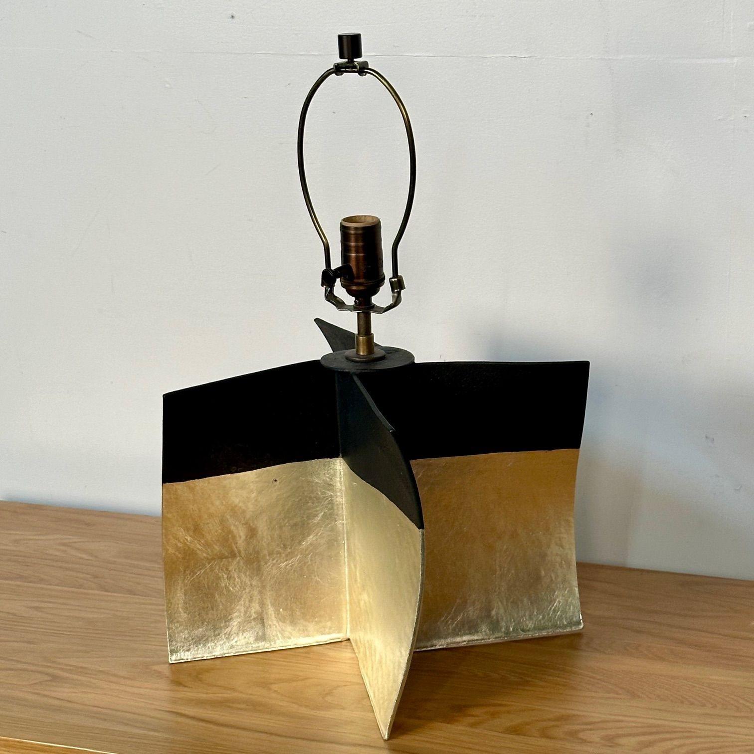 Dumais Made, Contemporary, Ceramic Croisillon Table Lamps, Gold Glaze, 2021 For Sale 4