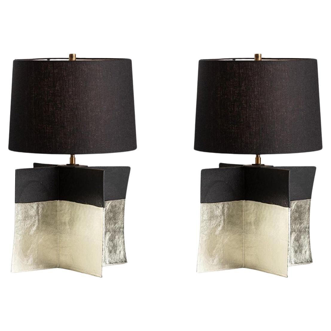 Dumais Made, Contemporary, Ceramic Croisillon Table Lamps, Gold Glaze, 2021 For Sale