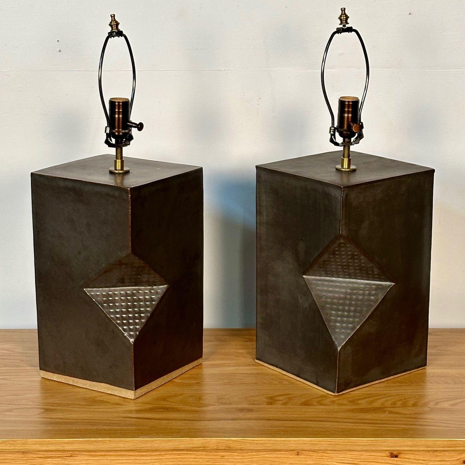 Dumais Made, Contemporary, Ceramic Table Lamps, Dark Brown Walnut Glaze, 2021 For Sale 6