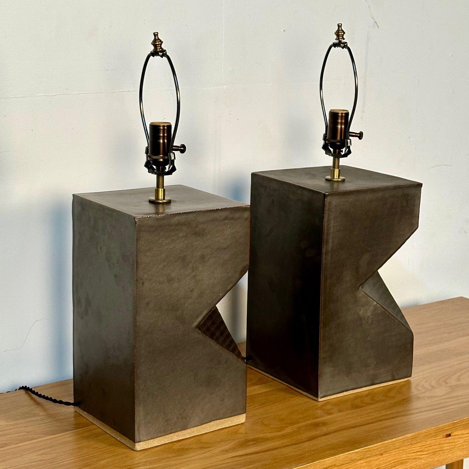Dumais Made, Contemporary, Ceramic Table Lamps, Dark Brown Walnut Glaze, 2021 In New Condition For Sale In Stamford, CT