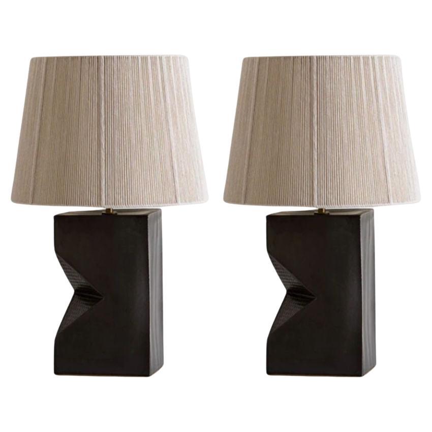 Dumais Made, Contemporary, Ceramic Table Lamps, Dark Brown Walnut Glaze, 2021