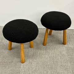Pair Contemporary Swedish Modern Style Sheepskin Foot-Stools / Ottomans