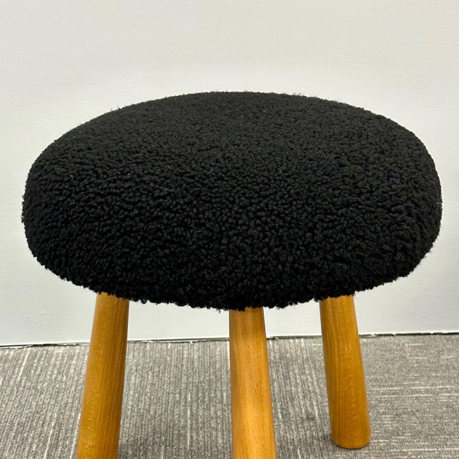 Pair Contemporary Swedish Modern Style Sheepskin Foot-Stools / Ottomans In New Condition In Stamford, CT