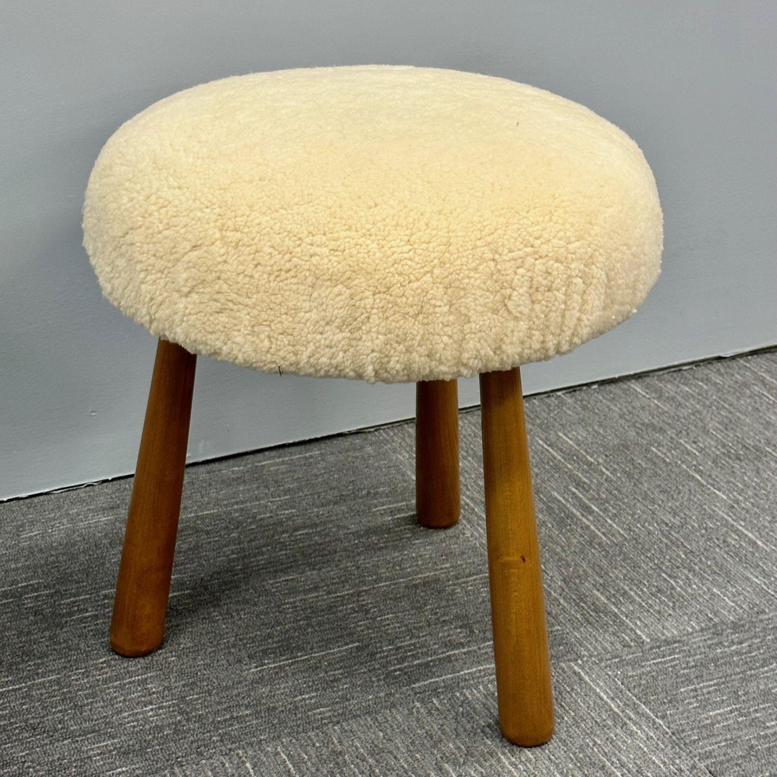 Pair Contemporary Swedish Modern Style Sheepskin Footstools / Ottomans, Beige In New Condition For Sale In Stamford, CT