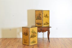 Pair Continental 2-Panel Painted Canvas Low Screens