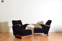 Pair Continental, 2nd Quarter 20th Cen. Leather & Velvet Upholstered Armchairs