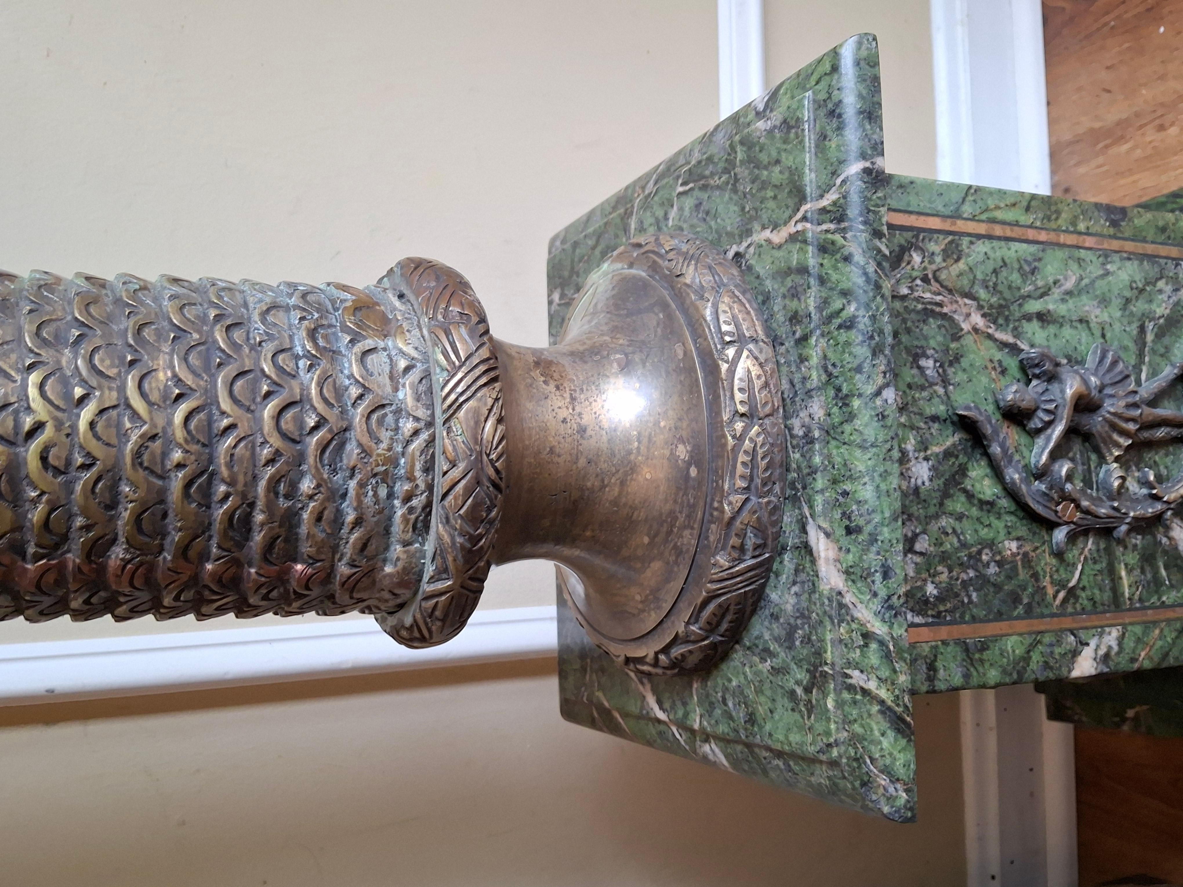 Pair Continental Gilt Bronze and Variegated Green Marble Corinthian Pedestals For Sale 4