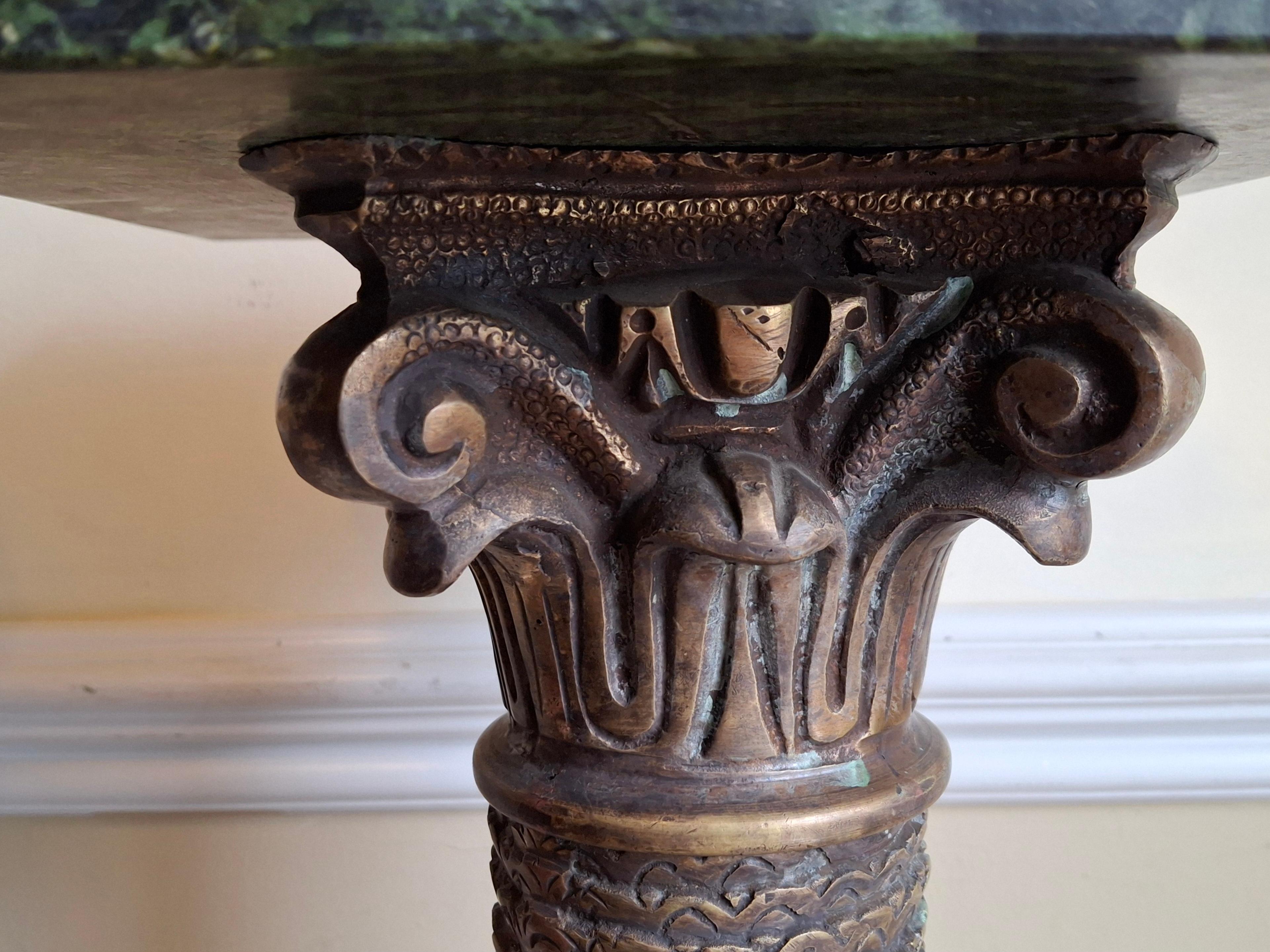 Pair Continental Gilt Bronze and Variegated Green Marble Corinthian Pedestals For Sale 9