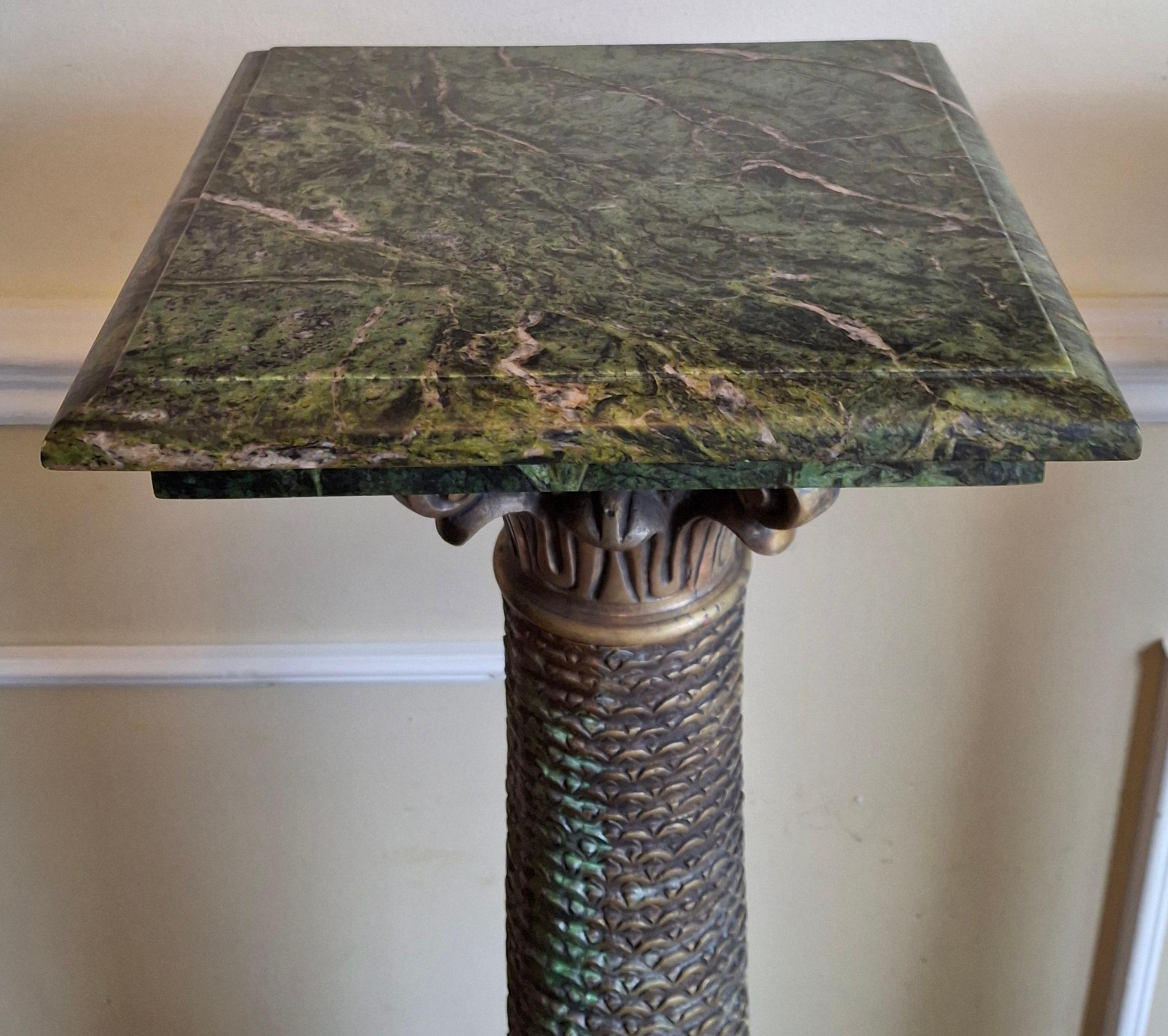 Pair Continental Gilt Bronze and Variegated Green Marble Corinthian Pedestals For Sale 2