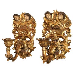 Pair of Continental Giltwood Sconces, Baroque Style