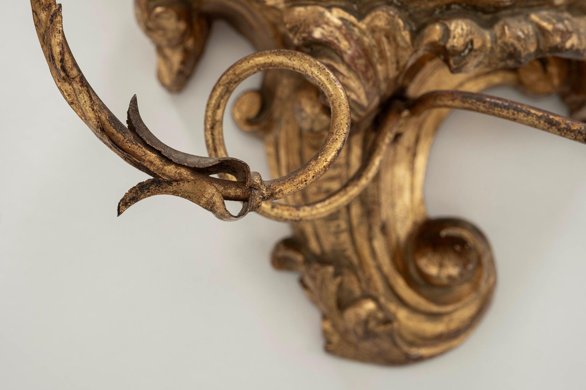 Pair Continental Giltwood Sconces For Sale 1