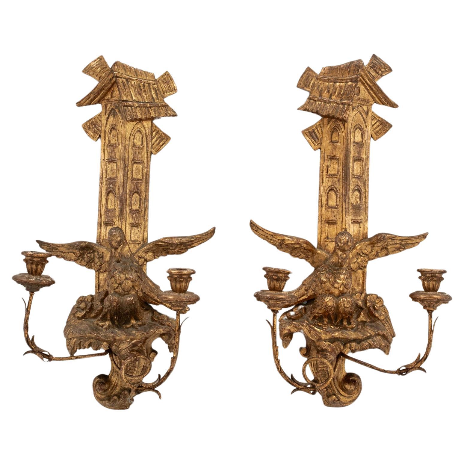 Pair Continental Giltwood Sconces