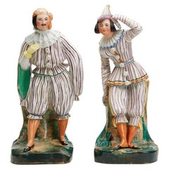 Pair Continental Maschere Commedia Dell'arte Style Porcelain Figures