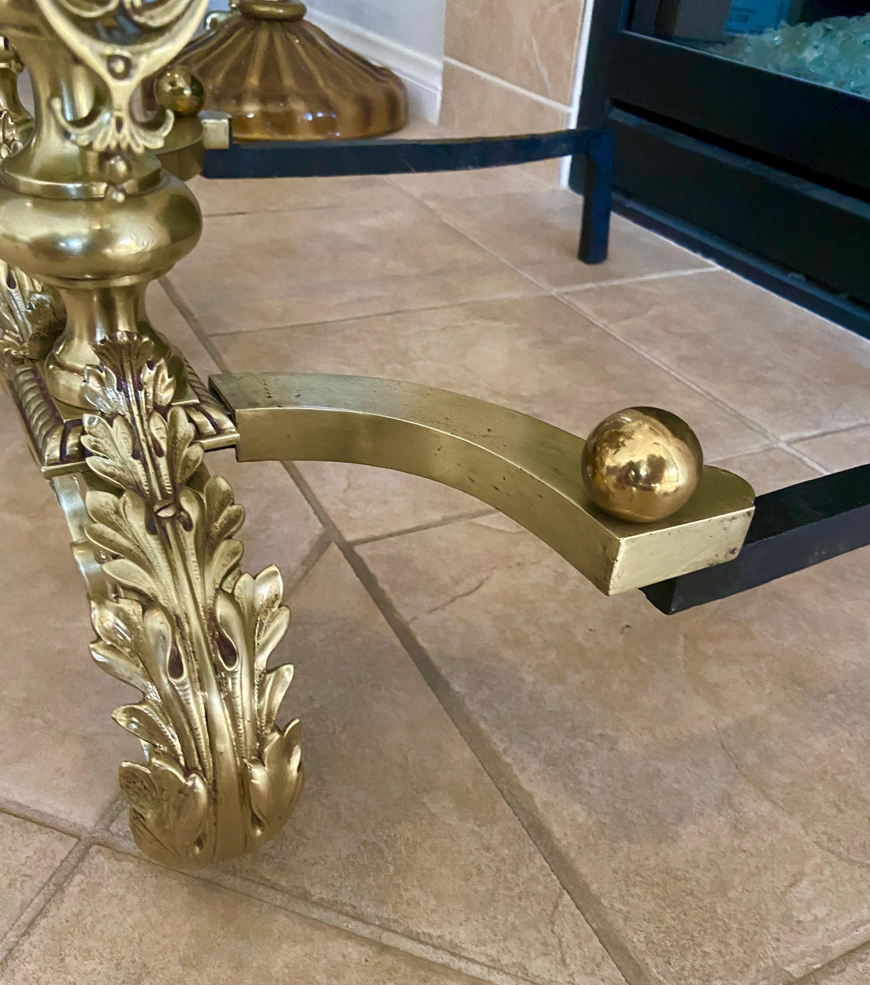 Pair Continental Neoclassic Brass Baluster Flame Andirons For Sale 6