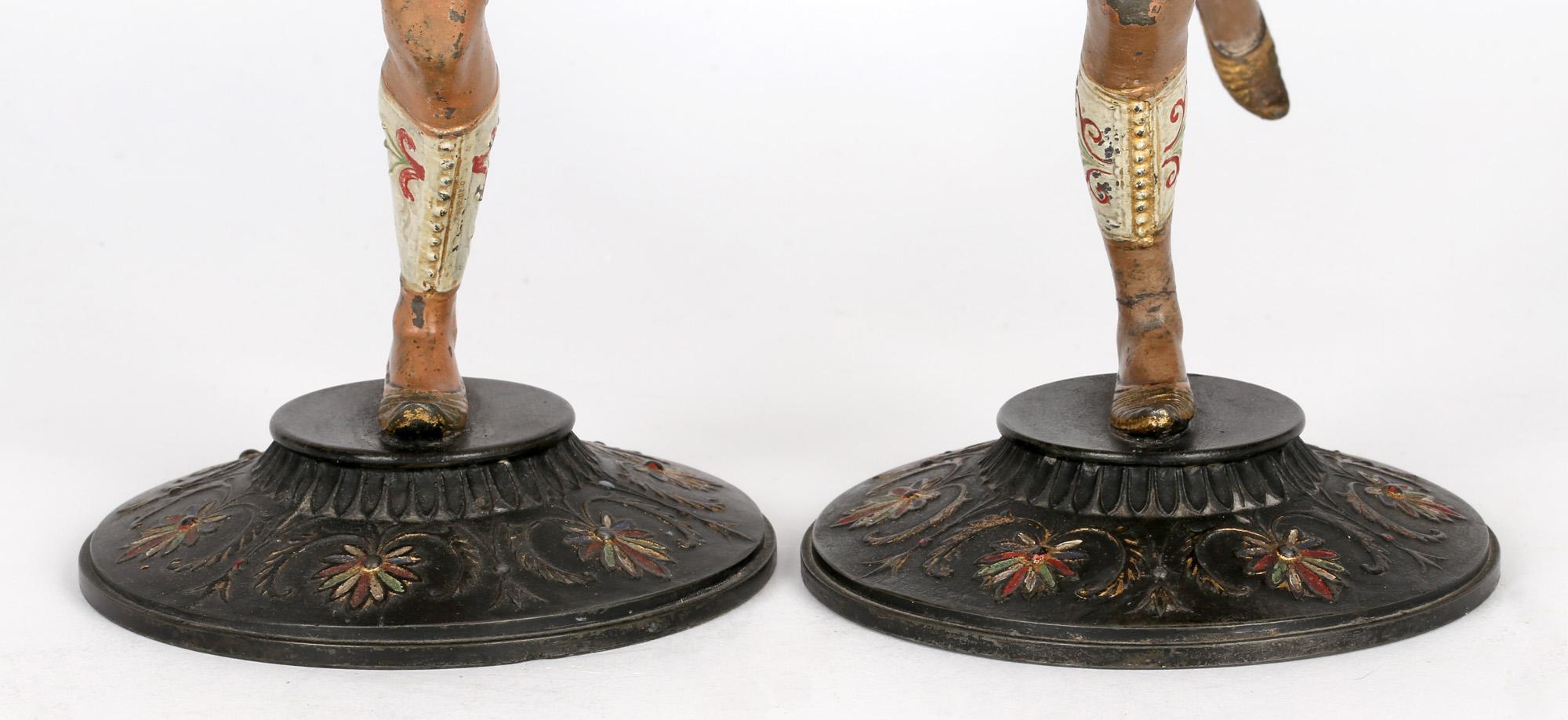 Pair Continental, Probably French, Cold Painted Metal Figural Candlesticks For Sale 3