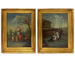 Paire, Continental School, 19e siècle Tableaux de genre saisonniers du goût hollandais