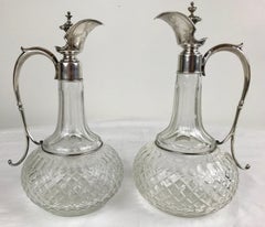Pair Continental Silver and Cut Crystal Claret Jugs