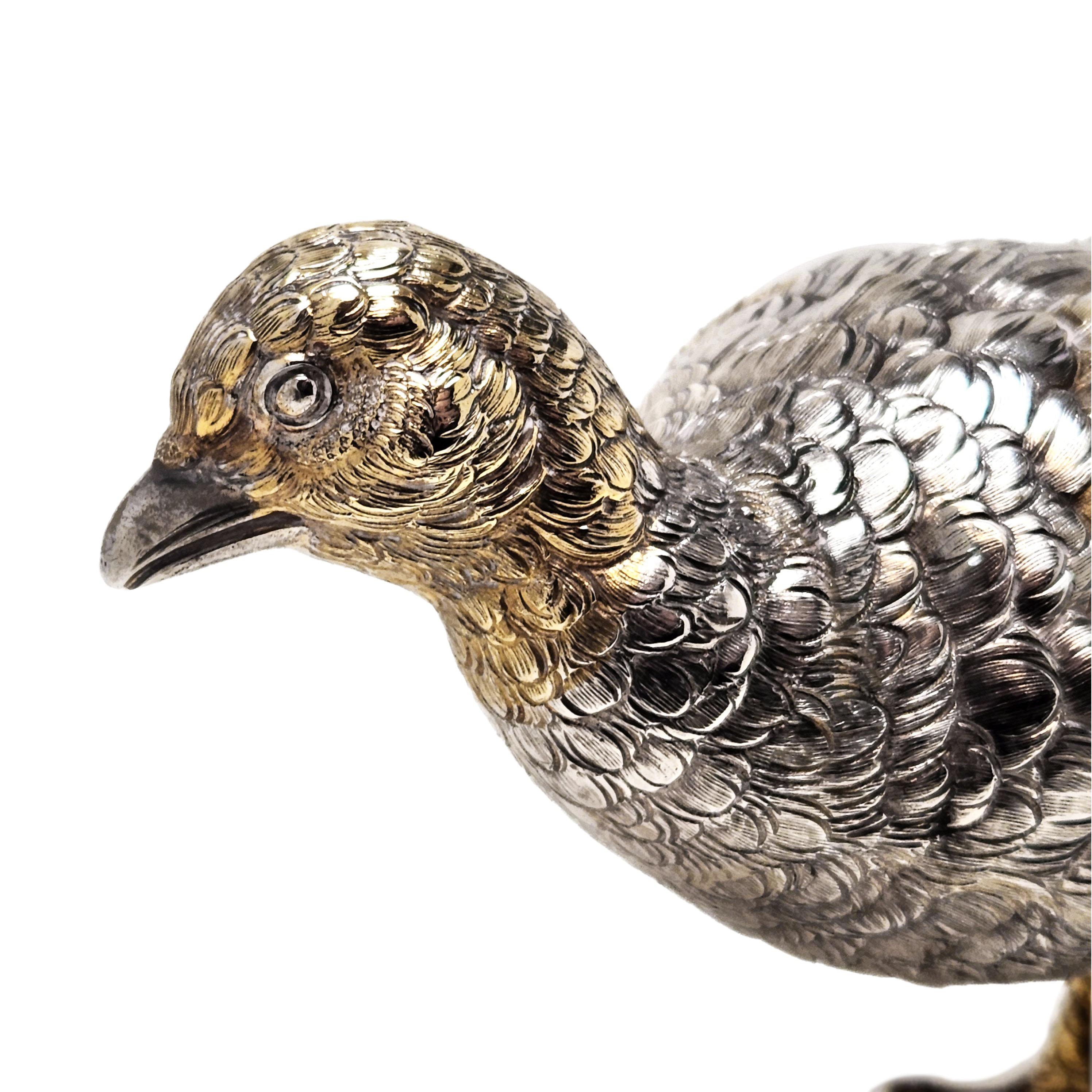 Pair Continental Silver Model Pheasants Table Bird Figures, circa 1920 3