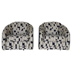 Pair Contrasting Printed Club Chairs