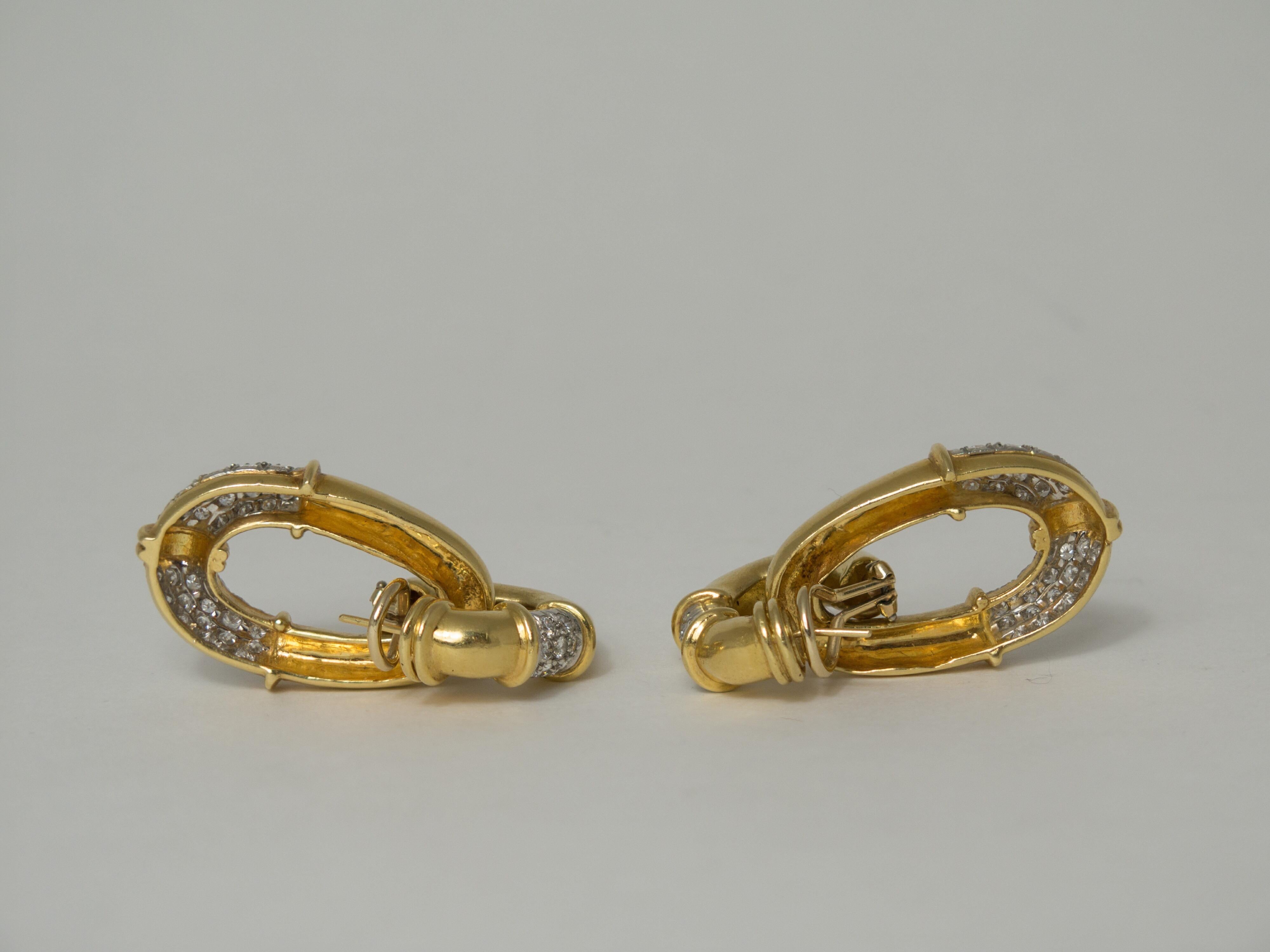 Pair Convertible 18k Gold and Diamond Day and Night Door Knocker Earrings In Excellent Condition In Austin, TX