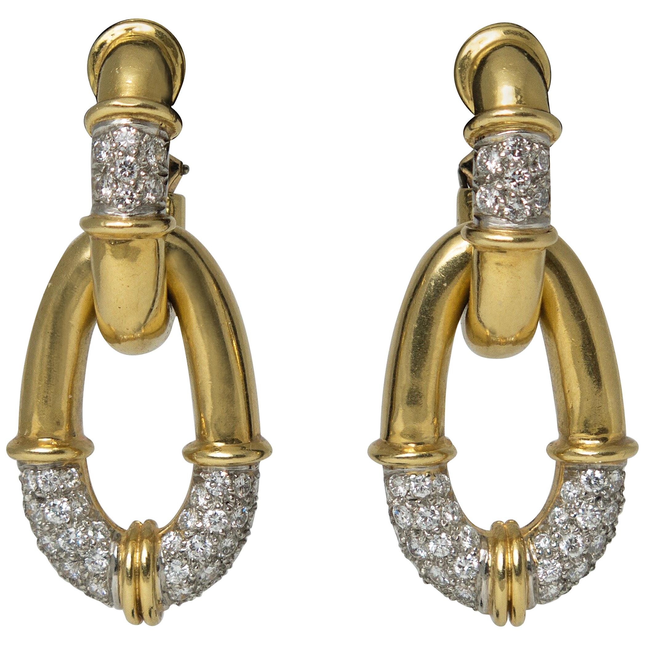 Pair Convertible 18k Gold and Diamond Day and Night Door Knocker Earrings