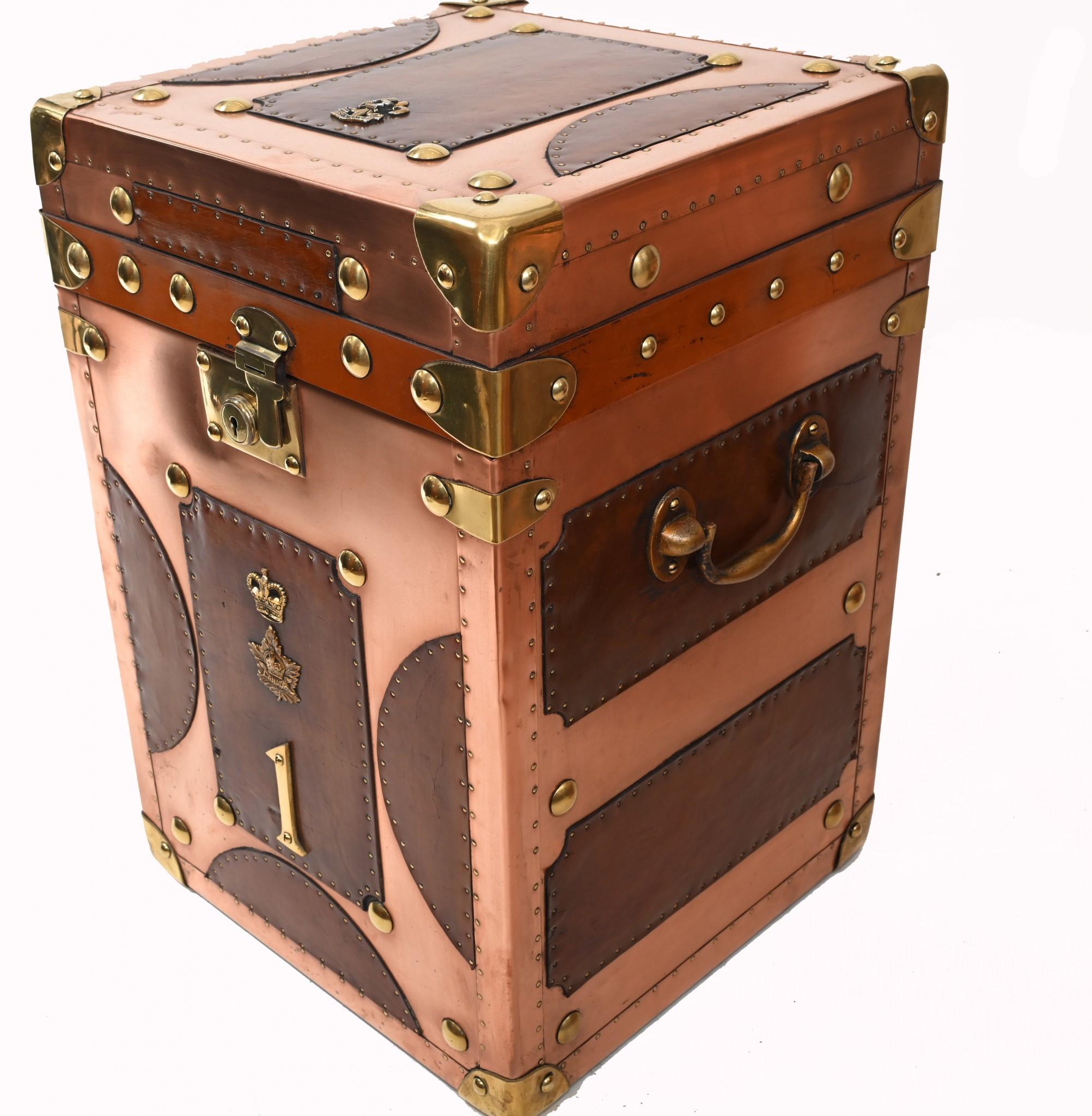 Pair Copper Luggage Chests Steamer Trunk Tables For Sale 5