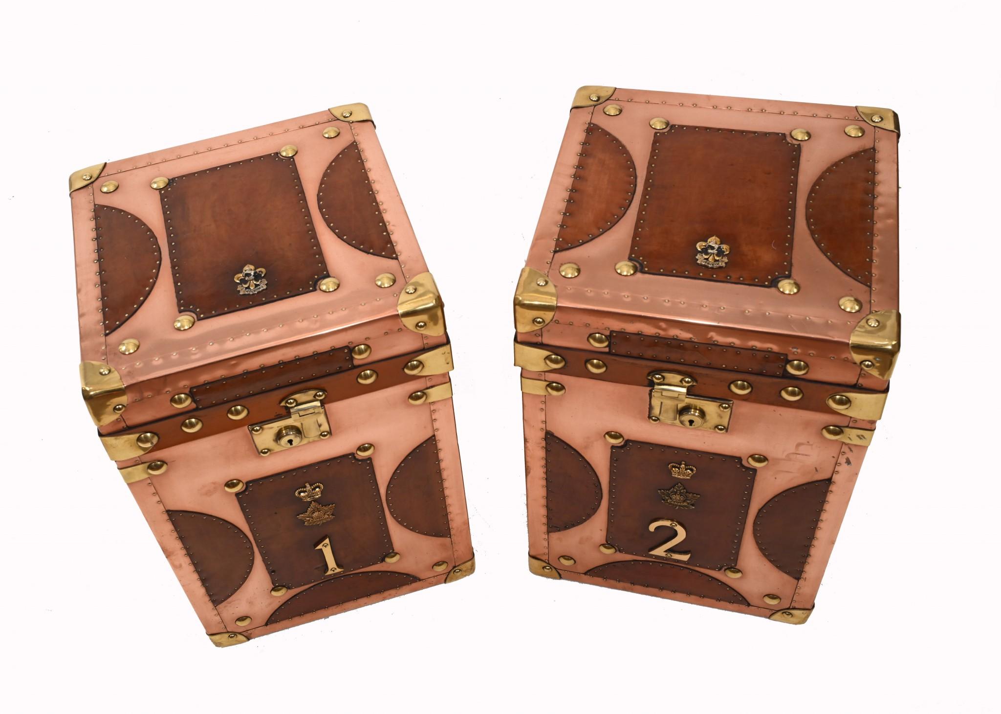 Pair Copper Luggage Chests Steamer Trunk Tables For Sale 6