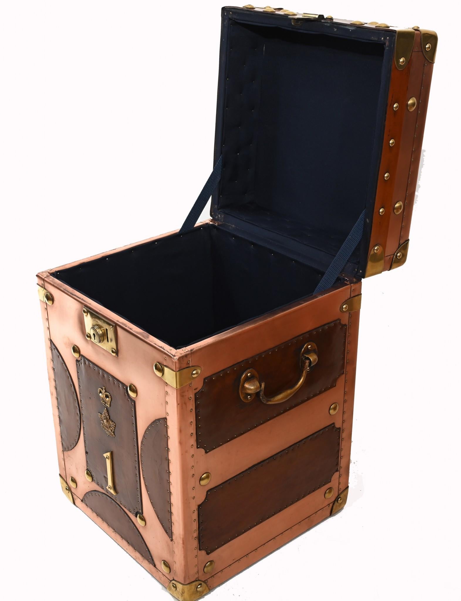 Pair Copper Luggage Chests Steamer Trunk Tables For Sale 2